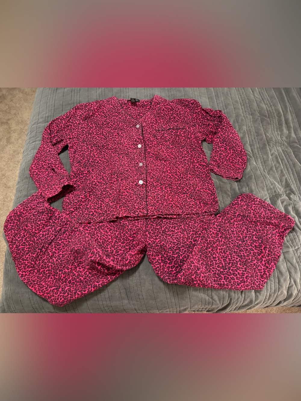 Bundle 3 for $10 Xhilaration Pink Leopard-Print Button-Up PJ M bottom & Ltop